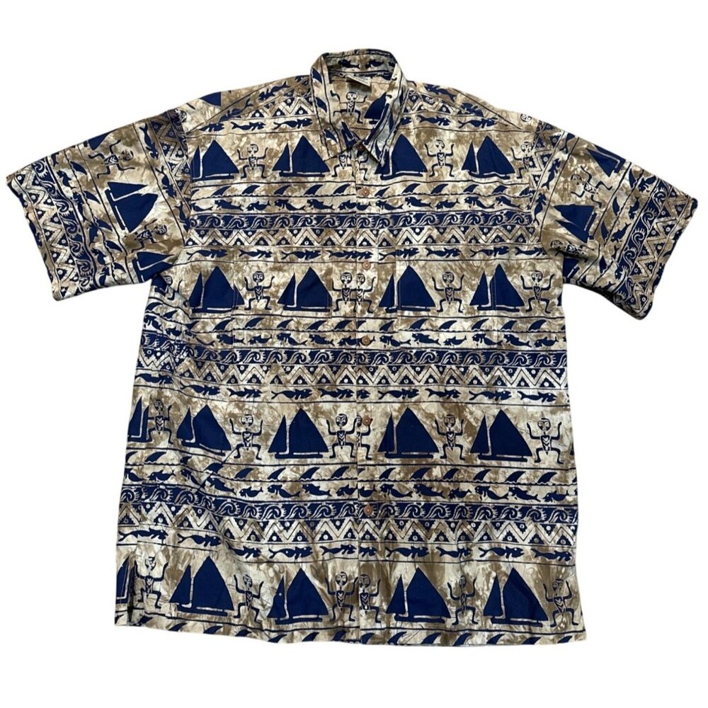 Rum Reggae Hawaiian Shirt XL 100% Cotton Batik Print Short Sleeve Made In Indone